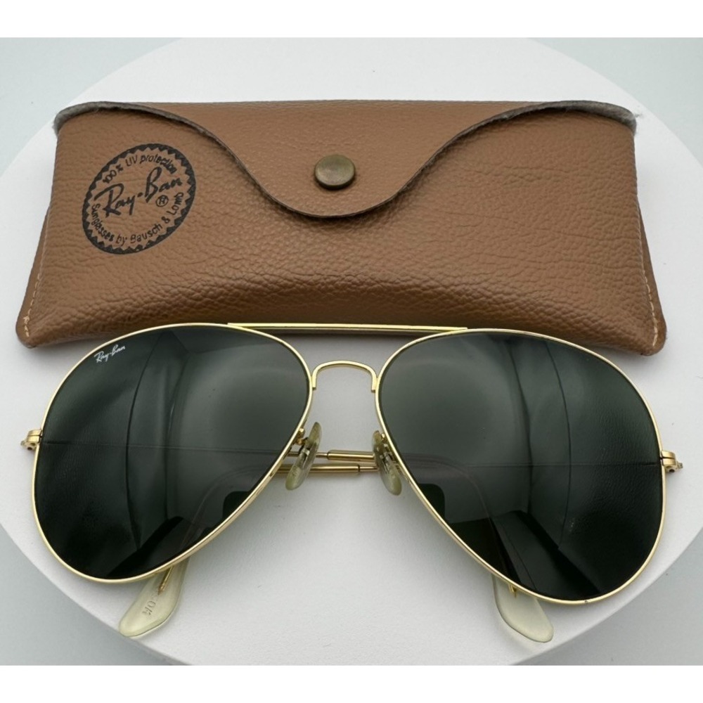 Vintage Ray-Ban Aviator USA Gold Green Lenses 64[]14 Bausch & Lomb w/Case